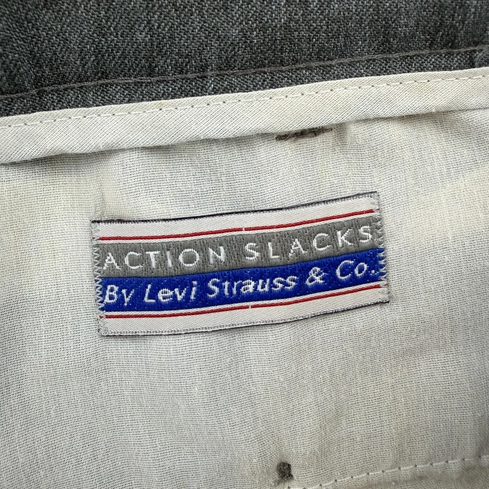 Vintage Levis Action Slacks Mens 40x29 Gray Flat Front Dress Pants Office 80s